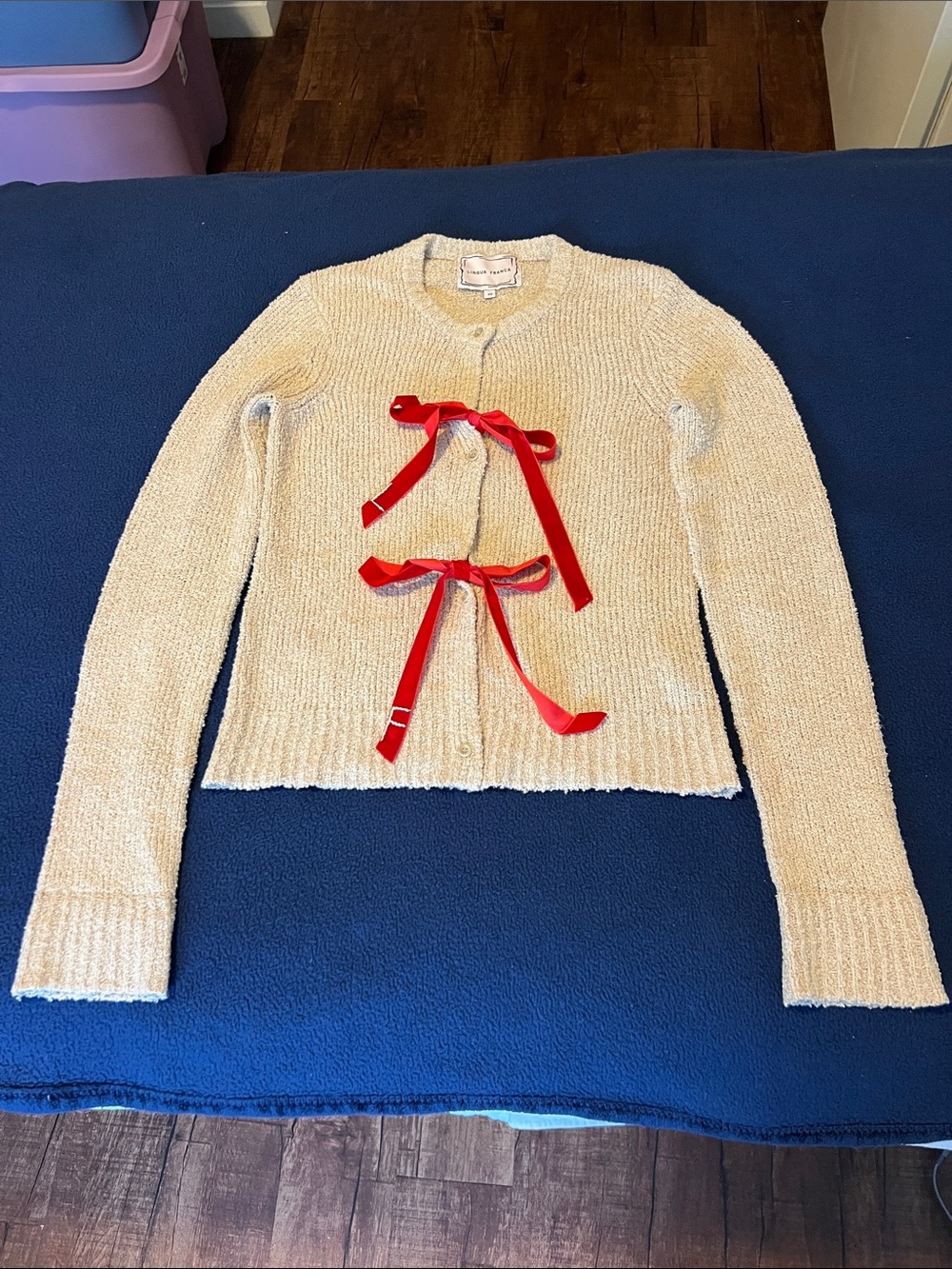 Worn 1x LINGUA FRANCA Willa cardigan button up long sleeve sweater with bows XS - Picture 5 of 11